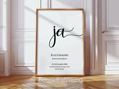Personalisiertes Hochzeitsposter "JA" | Hochzeitsgeschenk mit Namen und Datum