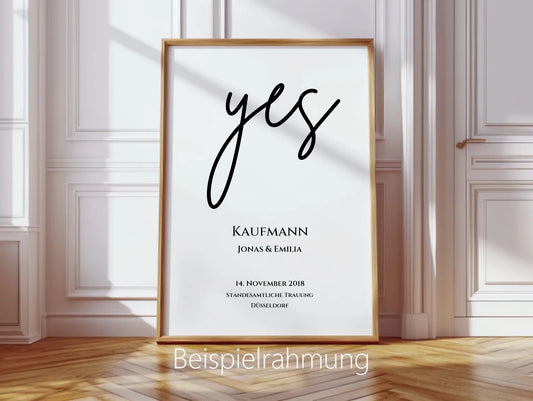 Personalisiertes Hochzeitsposter "YES" | Hochzeitsgeschenk Bild mit Namen und Datum