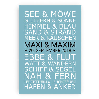 Personalisiertes Hochzeitsposter SEEMÖWE - personalisertes Geschenk zur Hochzeit, Valentin, Jahrestag, Jubiläum - Zeitraum-Kunstdruck Poster Poster