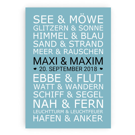 Personalisiertes Hochzeitsposter SEEMÖWE - personalisertes Geschenk zur Hochzeit, Valentin, Jahrestag, Jubiläum - Zeitraum-Kunstdruck Poster Poster
