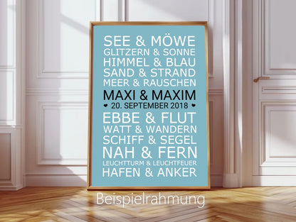 Personalisiertes Hochzeitsposter SEEMÖWE - personalisertes Geschenk zur Hochzeit, Valentin, Jahrestag, Jubiläum - Zeitraum-Kunstdruck