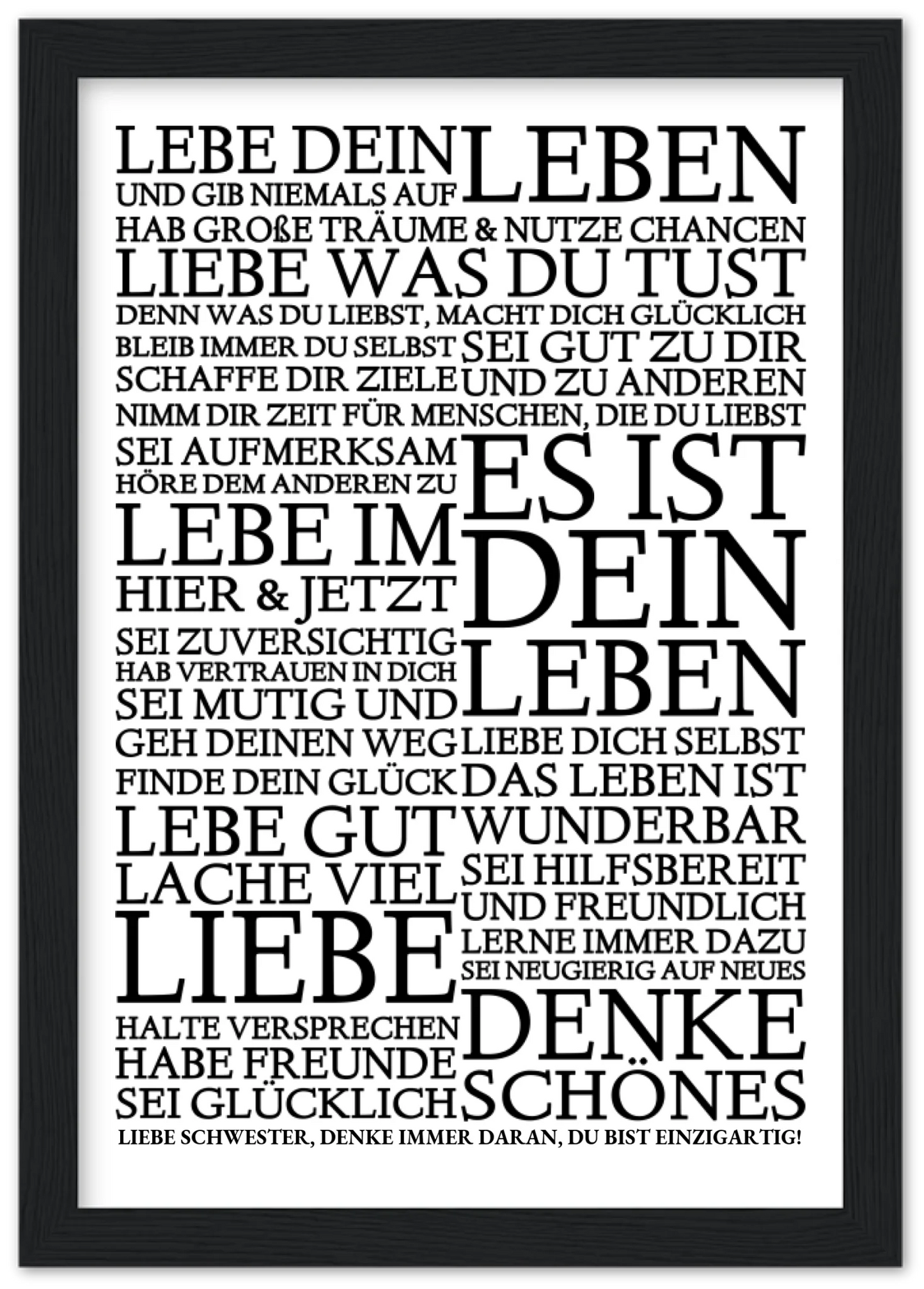Zeitraum-Kunstdruck | "Lebe Dein Leben" Personalisiertes Geschenk | Motivationsposter Premium Matte Paper Wooden Framed Poster - Black - Vertical Gerahmtes Poster A4 21x29.7 cm