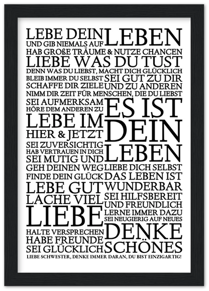 Zeitraum-Kunstdruck | "Lebe Dein Leben" Personalisiertes Geschenk | Motivationsposter Premium Matte Paper Wooden Framed Poster - Black - Vertical Gerahmtes Poster A4 21x29.7 cm