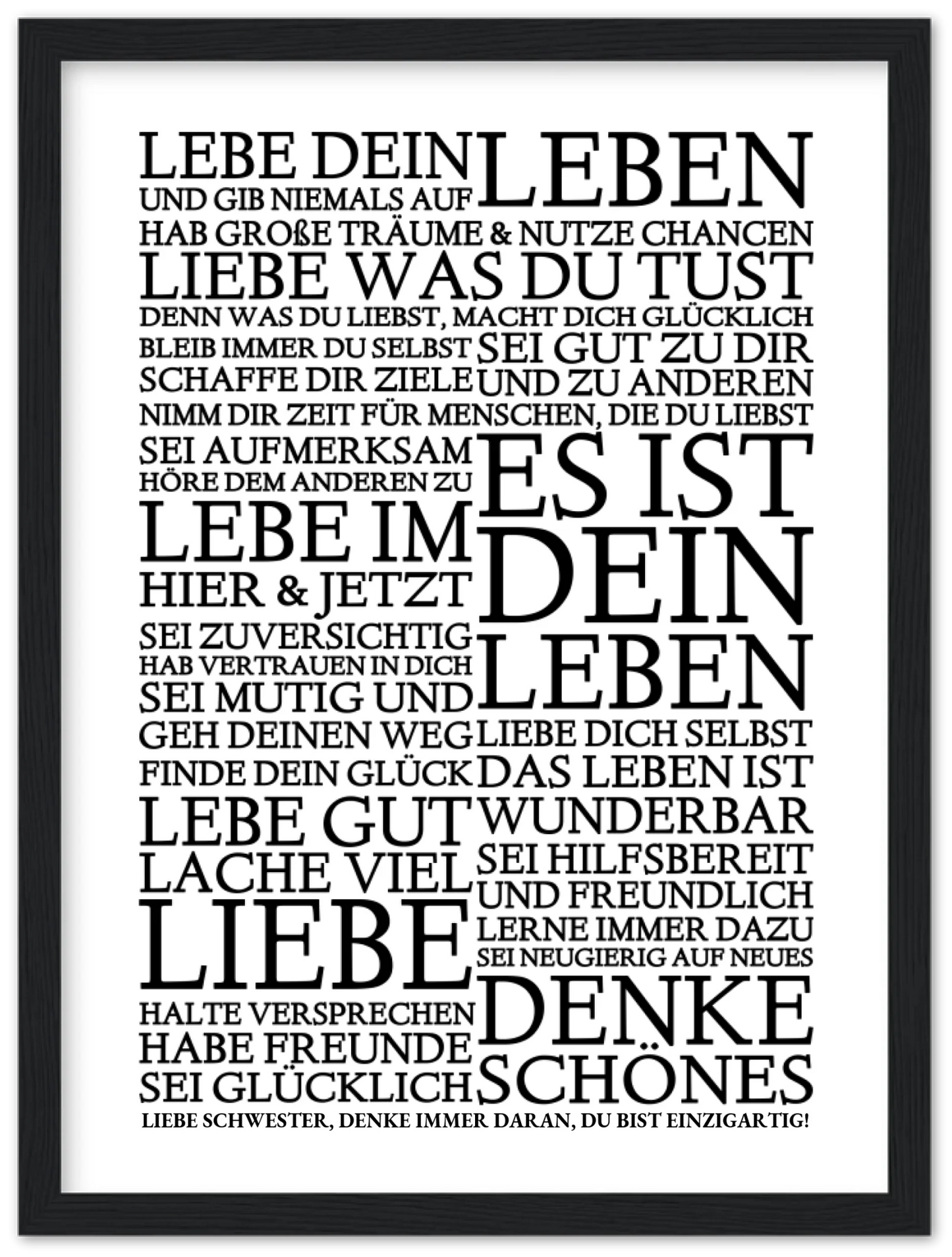 Zeitraum-Kunstdruck | "Lebe Dein Leben" Personalisiertes Geschenk | Motivationsposter Premium Matte Paper Wooden Framed Poster - Black - Vertical Gerahmtes Poster