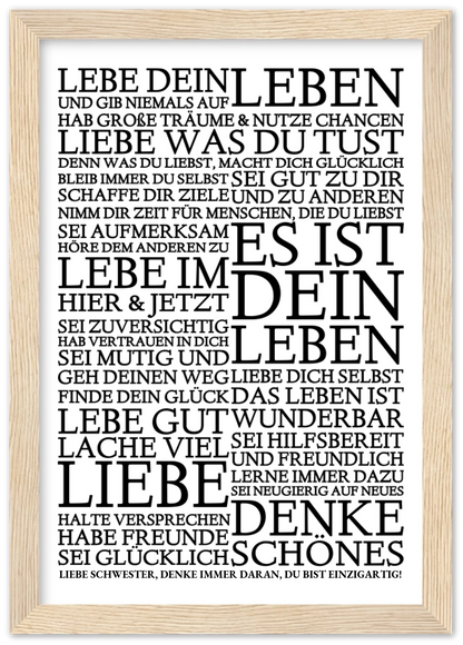 Zeitraum-Kunstdruck | "Lebe Dein Leben" Personalisiertes Geschenk | Motivationsposter Premium Matte Paper Wooden Framed Poster - Wood - Vertical Gerahmtes Poster A4 21x29.7 cm