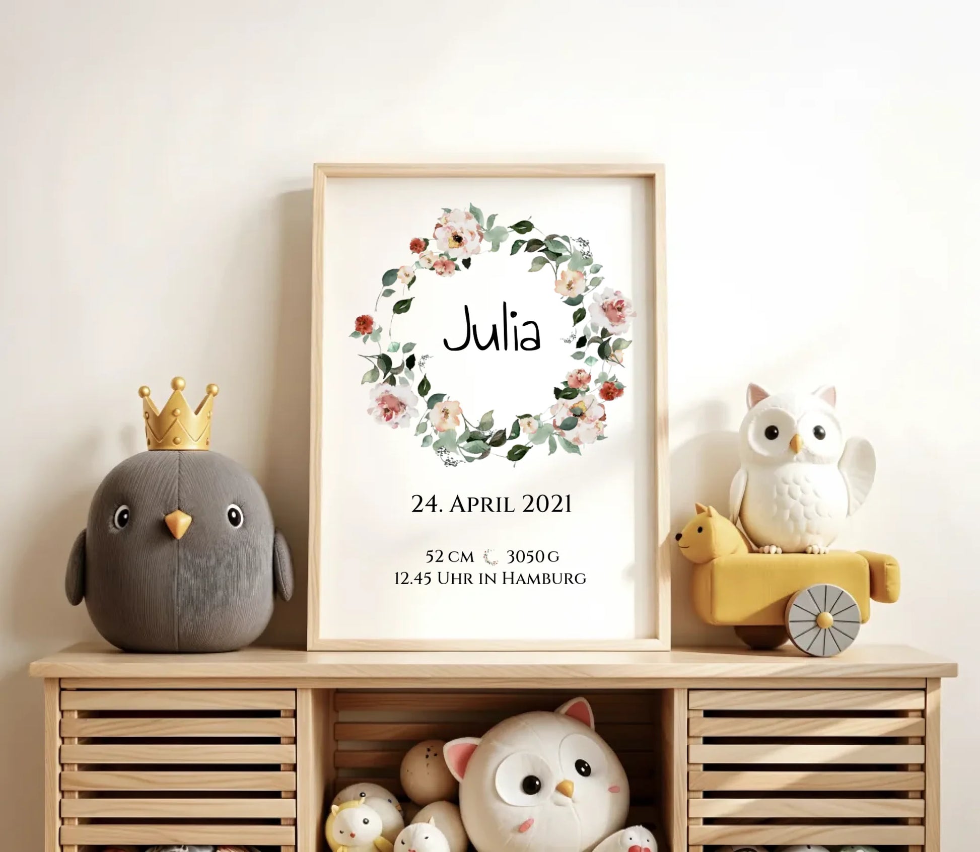 Personalisiertes Poster Geschenk zur Geburt und Taufe | Geburtsanzeige Waldtiere