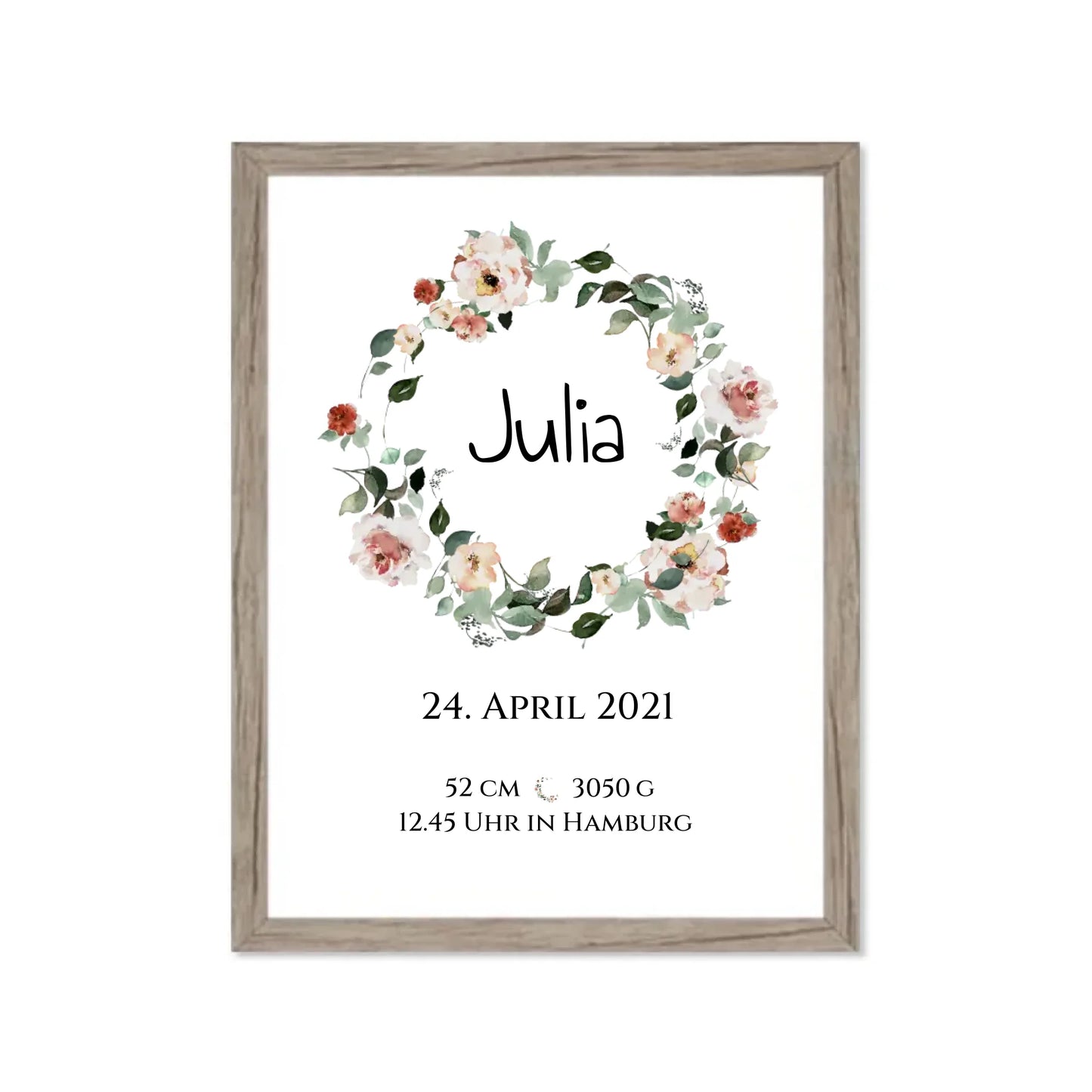 Personalisiertes Poster Geschenk zur Geburt und Taufe | Geburtsanzeige Waldtiere Gerahmtes Poster Eichenflair Eichenflair