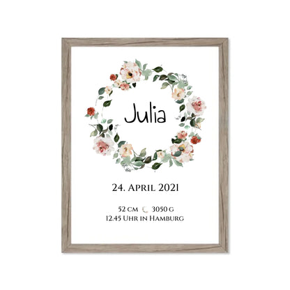 Personalisiertes Poster Geschenk zur Geburt und Taufe | Geburtsanzeige Waldtiere Gerahmtes Poster Eichenflair Eichenflair