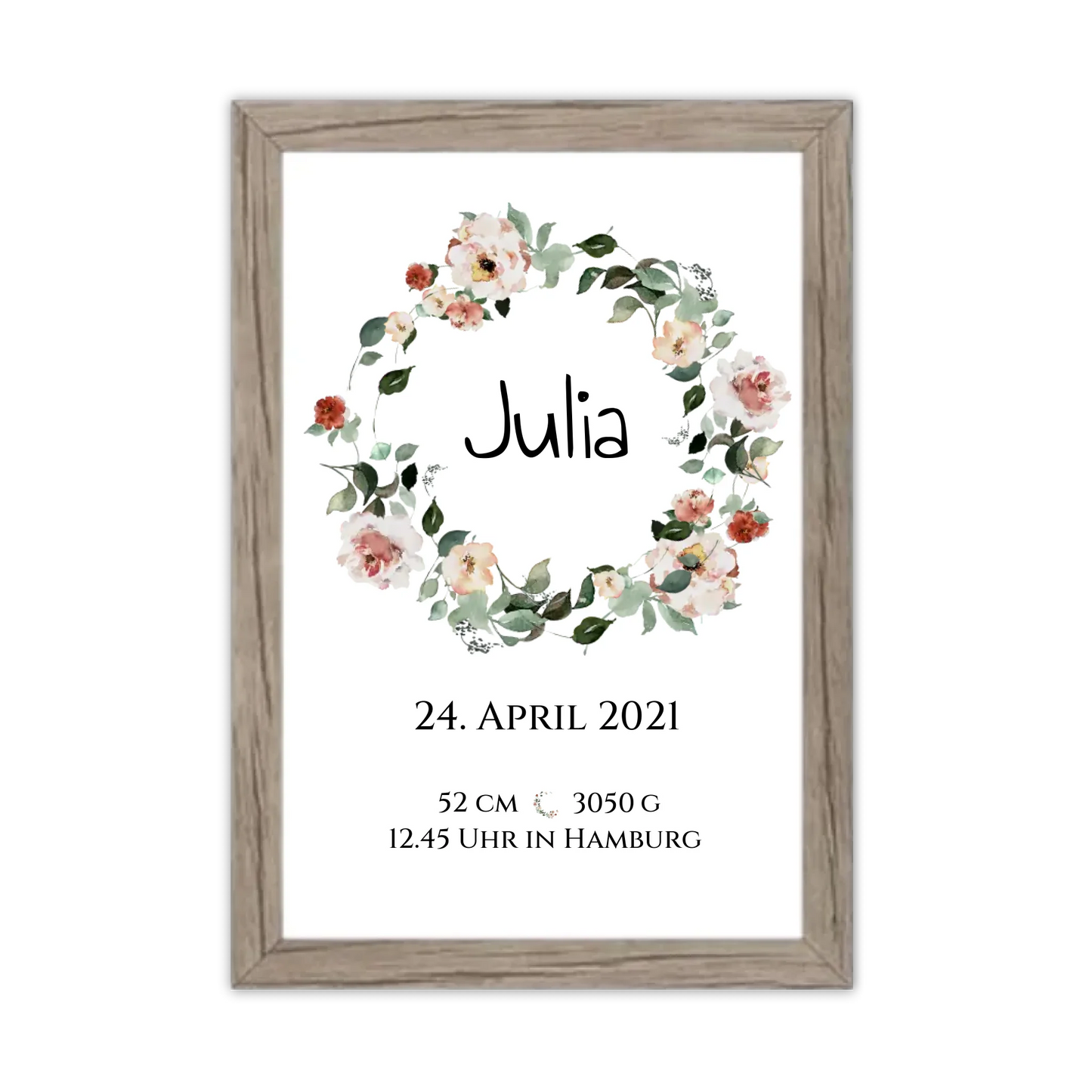 Personalisiertes Poster Geschenk zur Geburt und Taufe | Geburtsanzeige Waldtiere Gerahmtes Poster Eichenflair Eichenflair