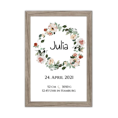 Personalisiertes Poster Geschenk zur Geburt und Taufe | Geburtsanzeige Waldtiere Gerahmtes Poster Eichenflair Eichenflair