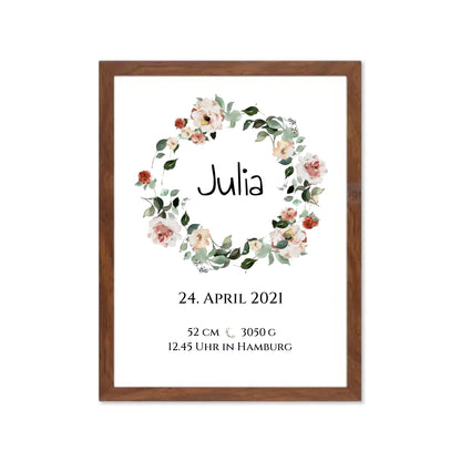 Personalisiertes Poster Geschenk zur Geburt und Taufe | Geburtsanzeige Waldtiere Gerahmtes Poster Walnussflair Walnussflair