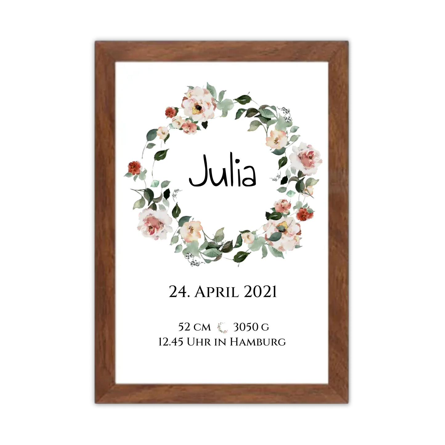 Personalisiertes Poster Geschenk zur Geburt und Taufe | Geburtsanzeige Waldtiere Gerahmtes Poster Walnussflair Walnussflair