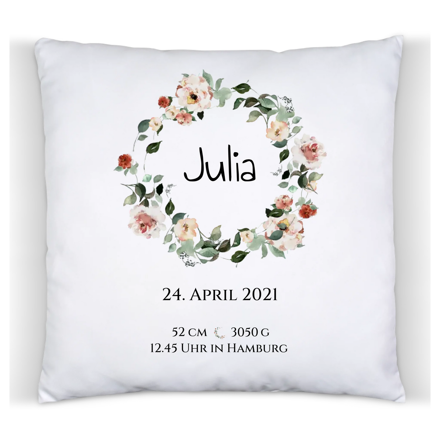 Personalisiertes Poster Geschenk zur Geburt und Taufe | Geburtsanzeige Waldtiere Satinkissen Satinkissen 40x40cm