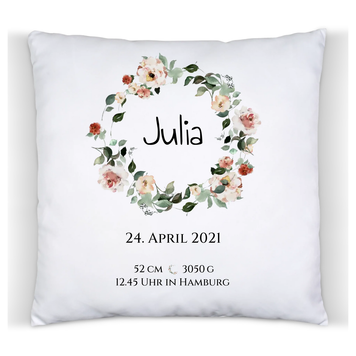 Personalisiertes Poster Geschenk zur Geburt und Taufe | Geburtsanzeige Waldtiere Premium Kissen (Plüschoberfläche) Premium Kissen