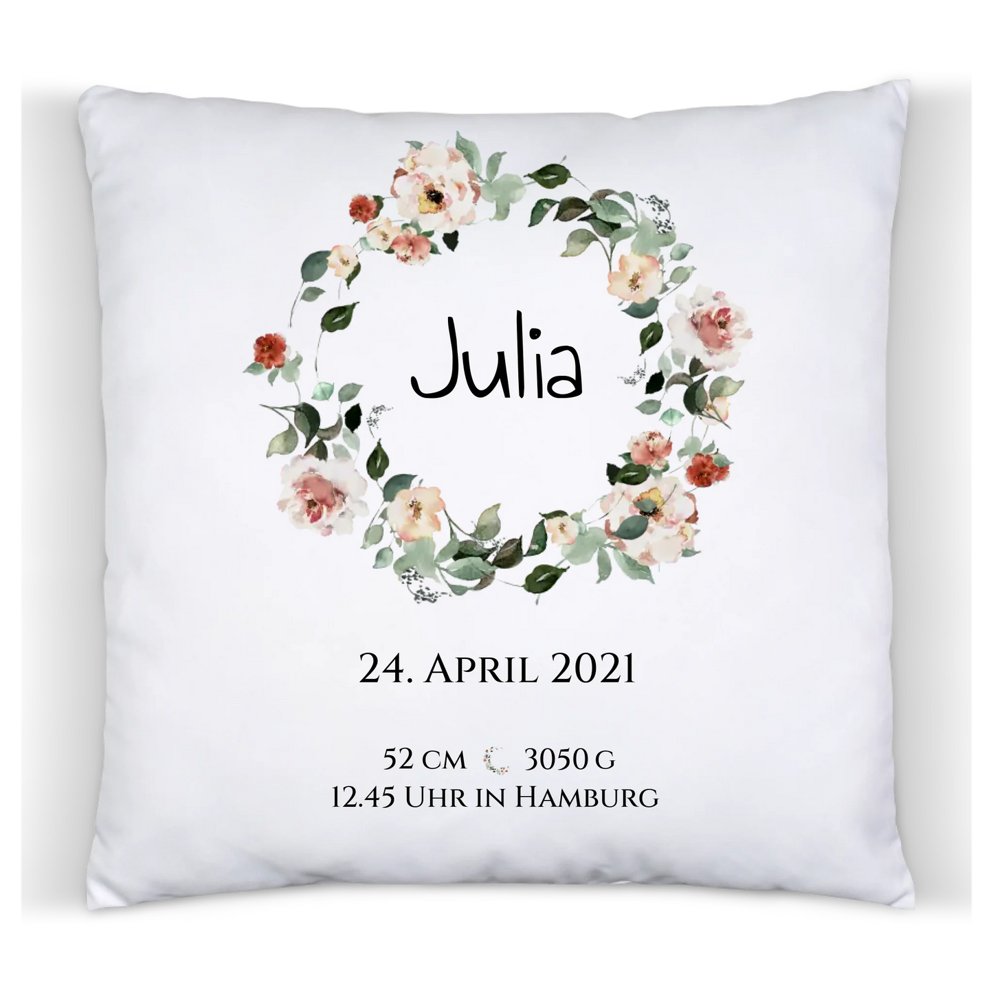 Personalisiertes Poster Geschenk zur Geburt und Taufe | Geburtsanzeige Waldtiere Kissen Baumwolle Baumwollkissen