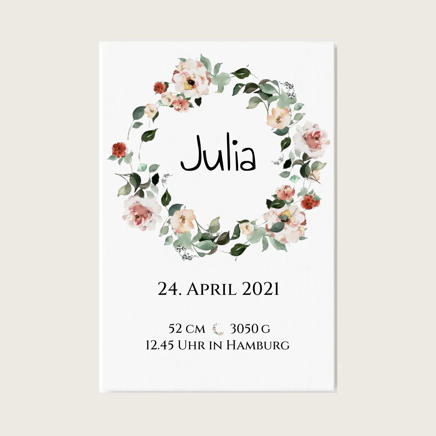 Personalisiertes Poster Geschenk zur Geburt und Taufe | Geburtsanzeige Waldtiere Leinwanddruck Leinwandbild