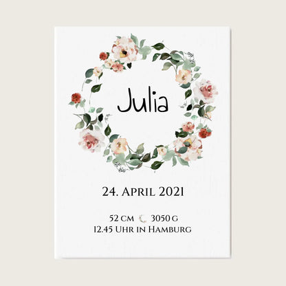 Personalisiertes Poster Geschenk zur Geburt und Taufe | Geburtsanzeige Waldtiere Leinwanddruck Leinwandbild