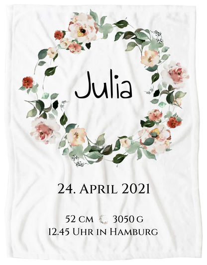 Personalisiertes Poster Geschenk zur Geburt und Taufe | Geburtsanzeige Waldtiere Blanket Premium Kuscheldecke 150 x 100 cm 40" x 60"