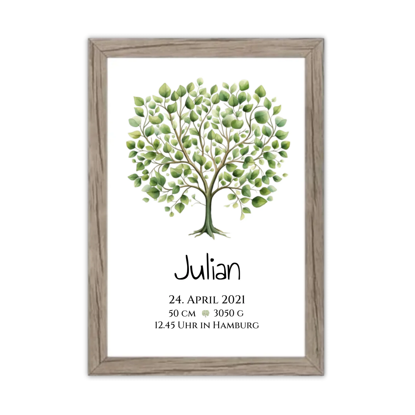 Personalisiertes Poster zur Geburt & Taufe mit Lebensbaum - Geschenkidee Gerahmtes Poster Eichenflair Eichenflair