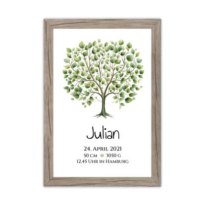 Personalisiertes Poster zur Geburt & Taufe mit Lebensbaum - Geschenkidee Gerahmtes Poster Eichenflair Eichenflair