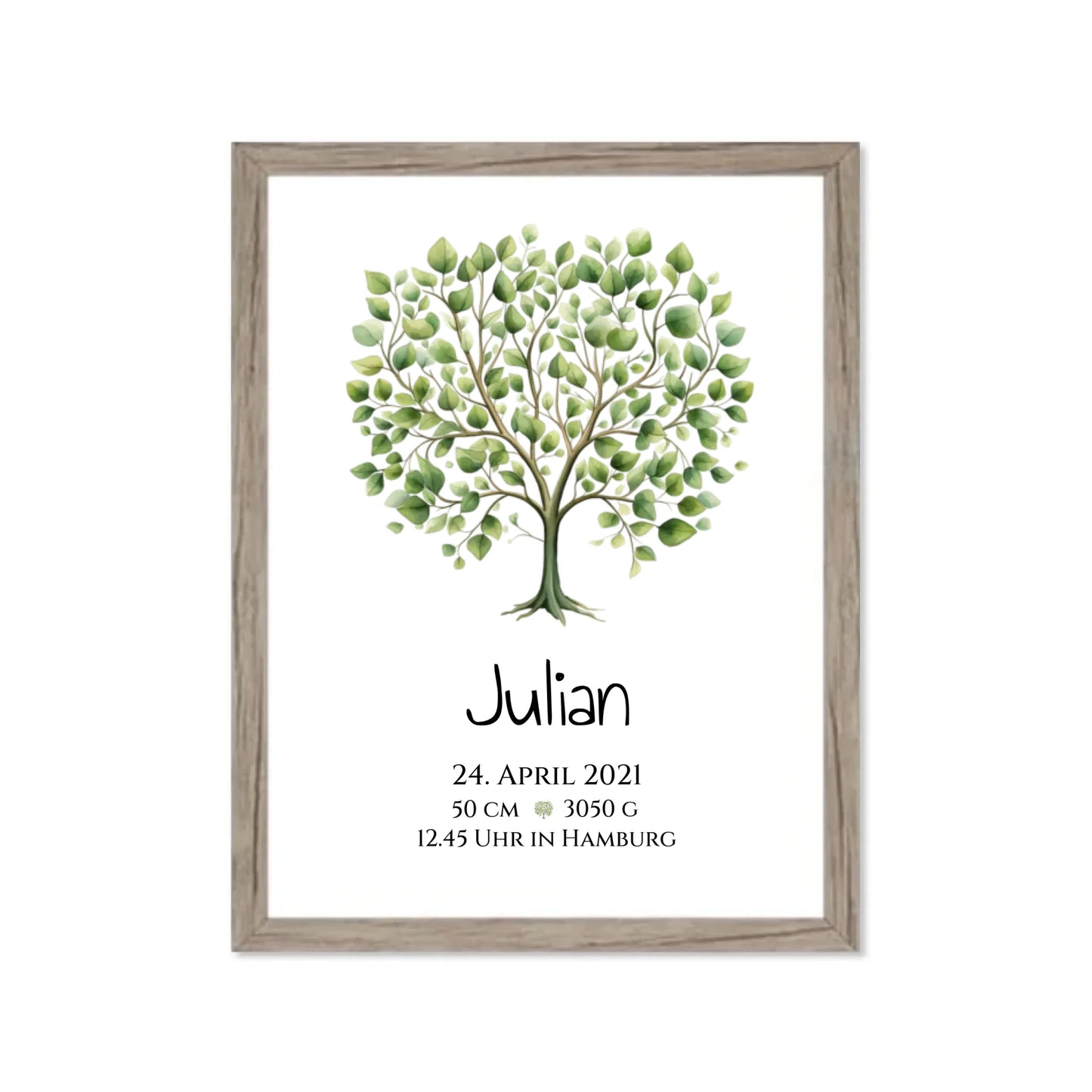 Personalisiertes Poster zur Geburt & Taufe mit Lebensbaum - Geschenkidee Gerahmtes Poster Eichenflair Eichenflair