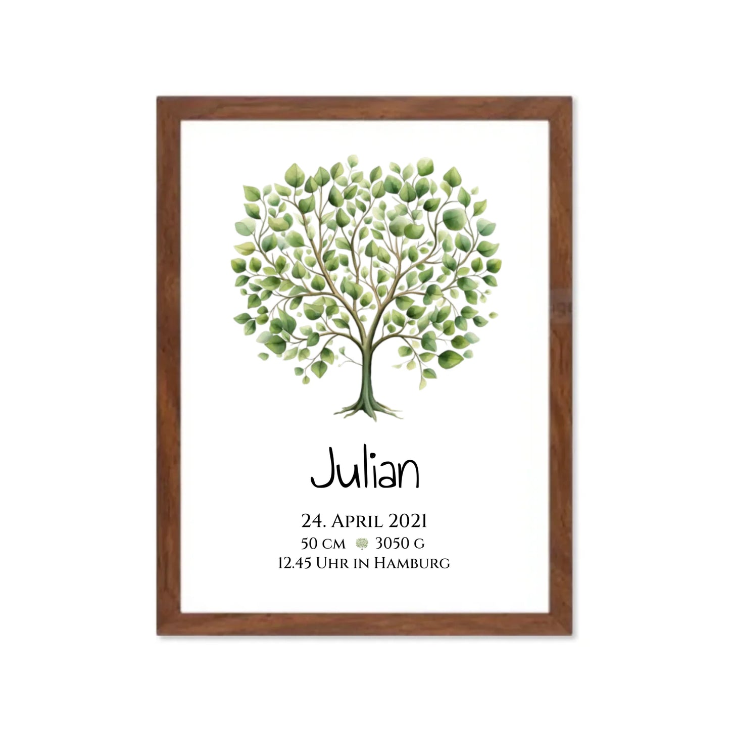 Personalisiertes Poster zur Geburt & Taufe mit Lebensbaum - Geschenkidee Gerahmtes Poster Walnussflair Walnussflair