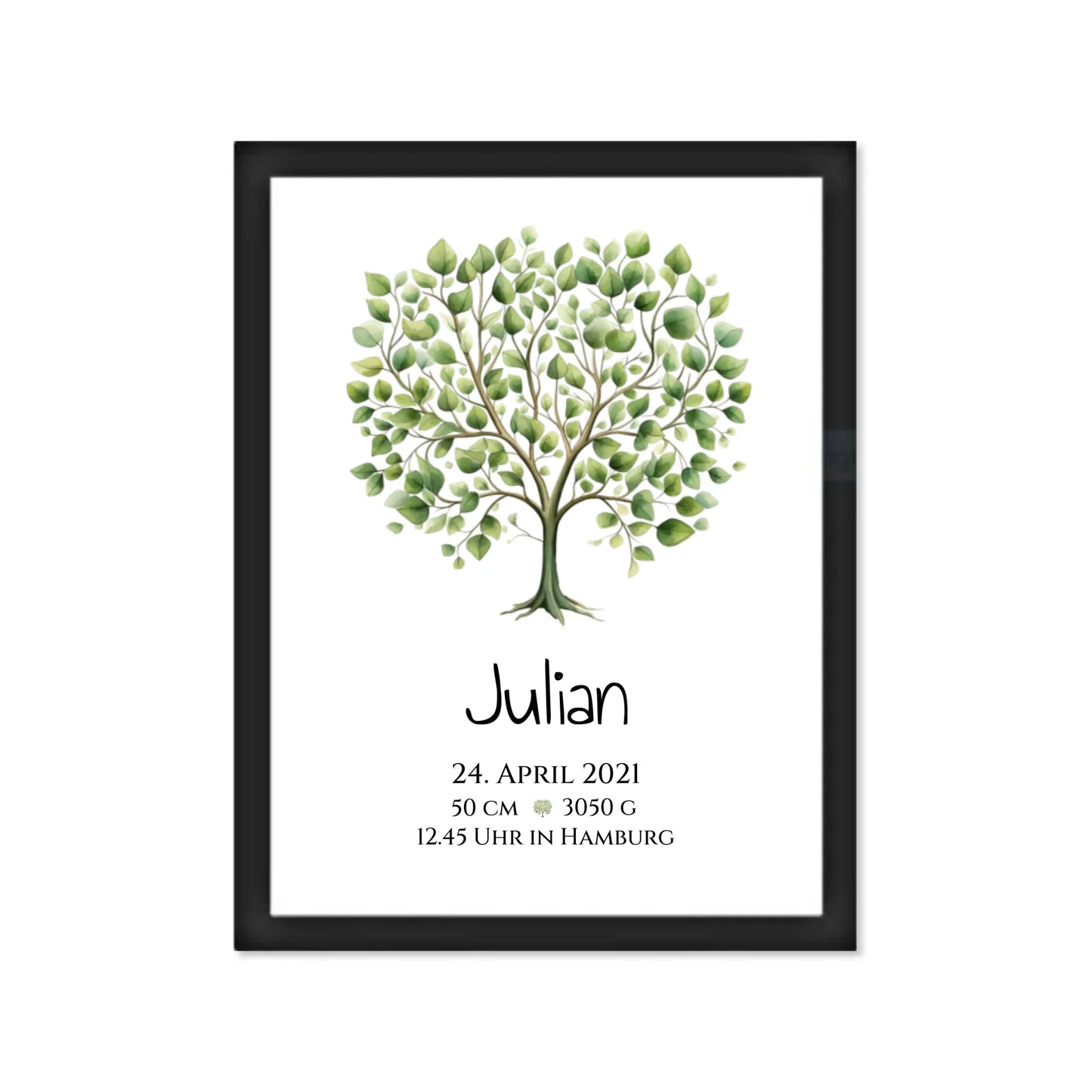Personalisiertes Poster zur Geburt & Taufe mit Lebensbaum - Geschenkidee Gerahmtes Poster schwarz Holzflair Schwarz