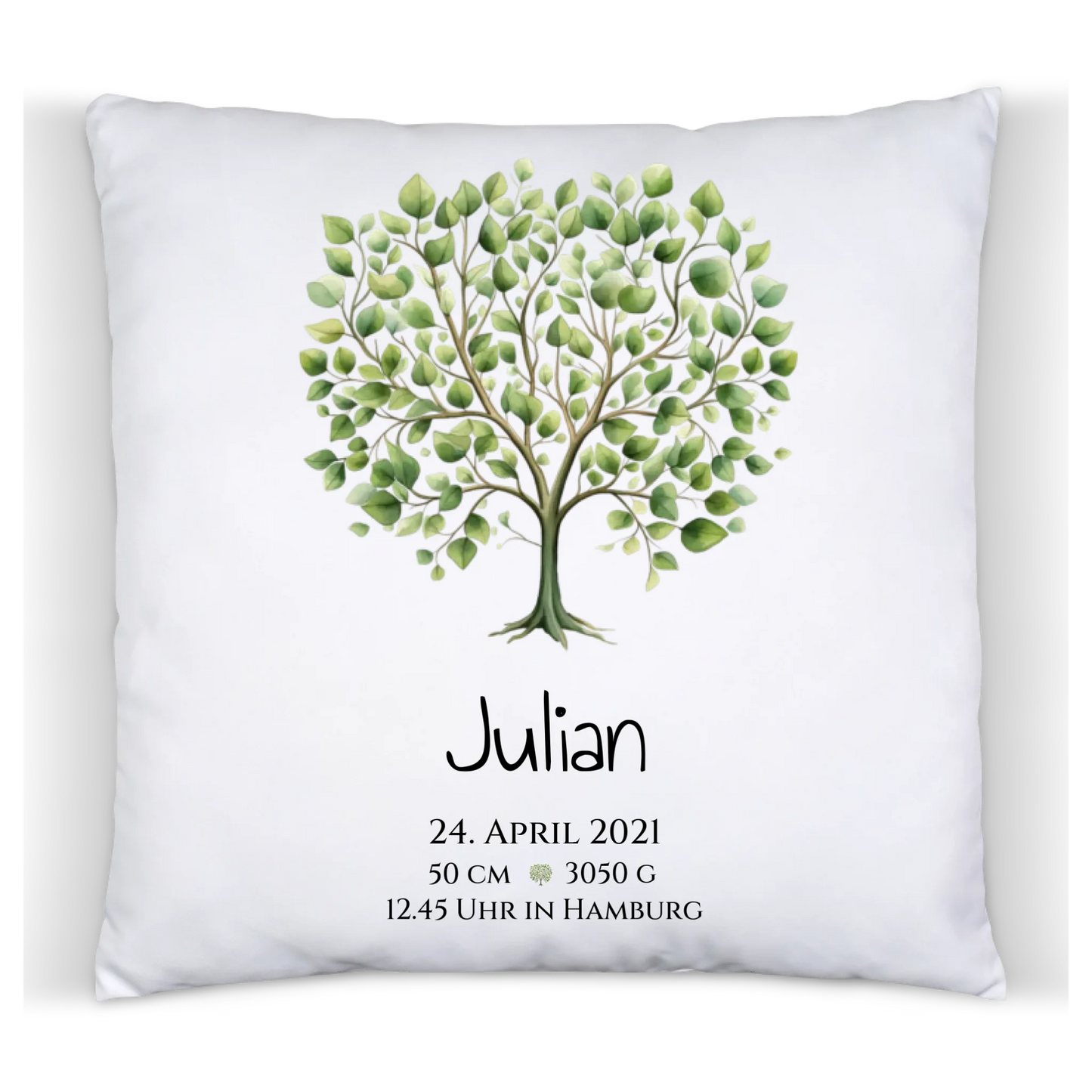Personalisiertes Poster zur Geburt & Taufe mit Lebensbaum - Geschenkidee Kissen Baumwolle Baumwollkissen