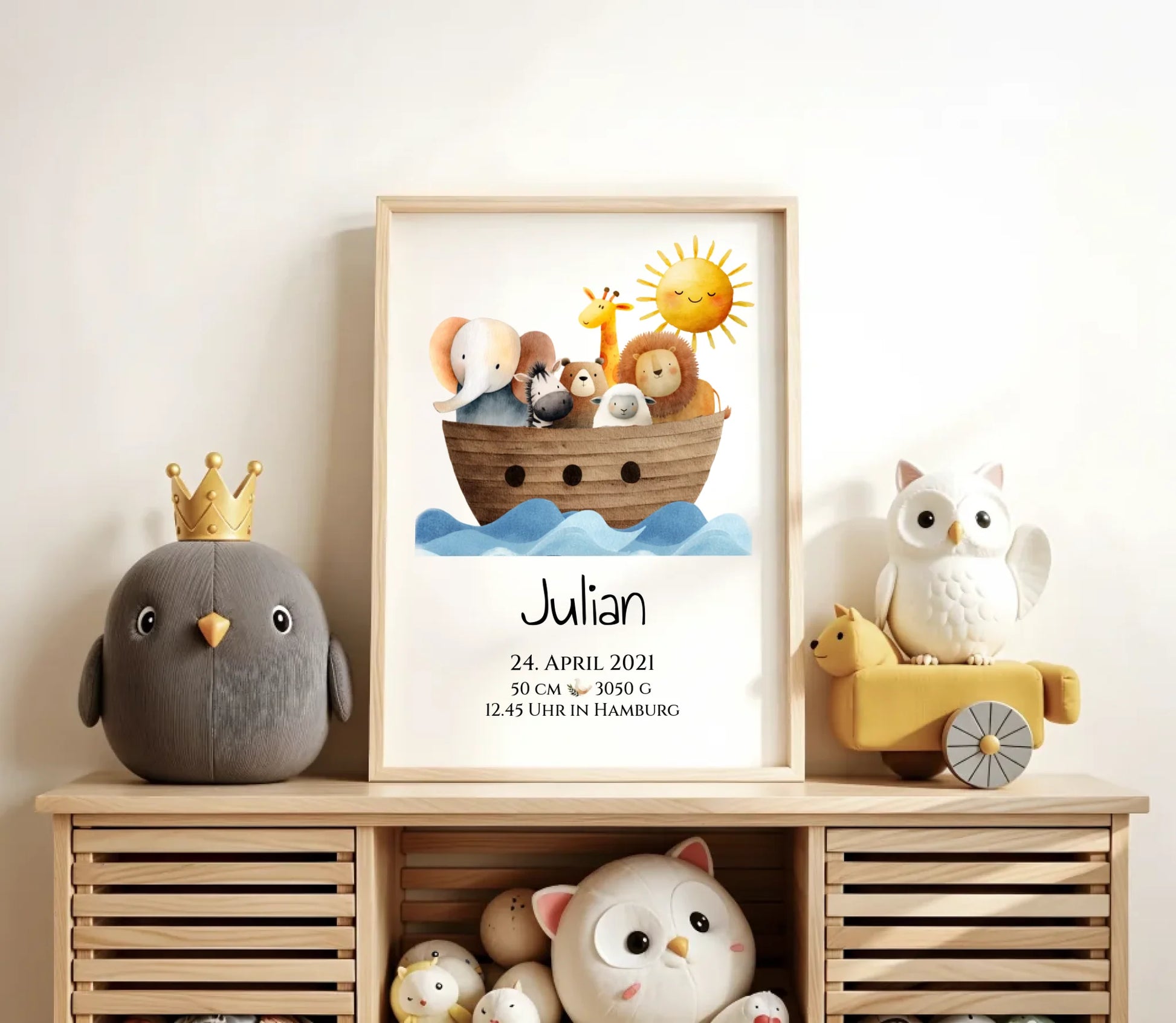 Personalisiertes Poster zur Geburt & Taufe mit Arche Noah Geburtdaten oder Taufdaten - Geschenkidee