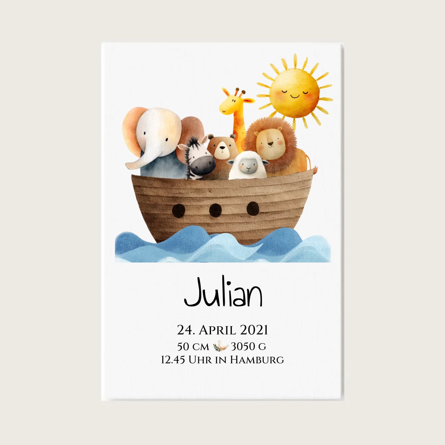 Personalisiertes Poster zur Geburt & Taufe mit Arche Noah Geburtdaten oder Taufdaten - Geschenkidee Leinwanddruck Leinwandbild