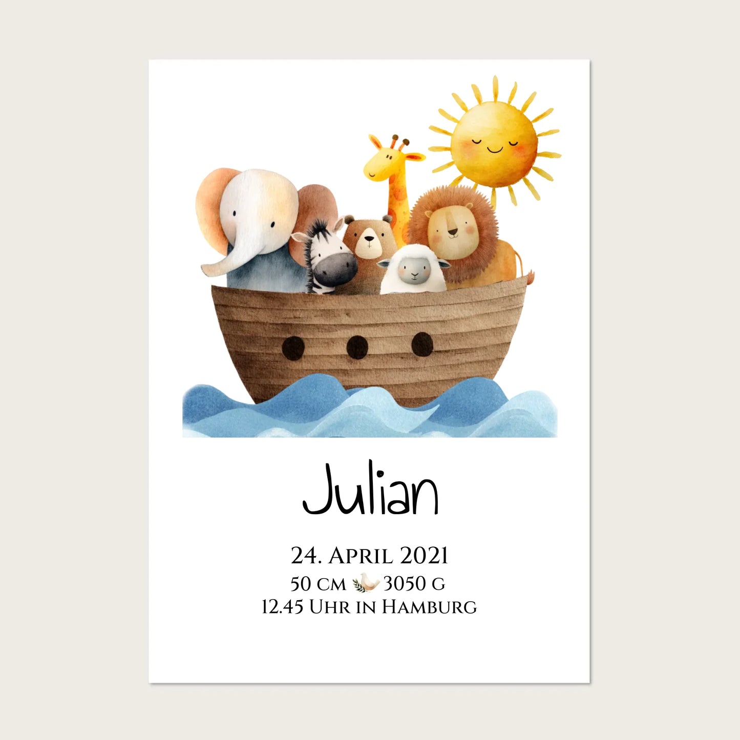 Personalisiertes Poster zur Geburt & Taufe mit Arche Noah Geburtdaten oder Taufdaten - Geschenkidee Posters Poster