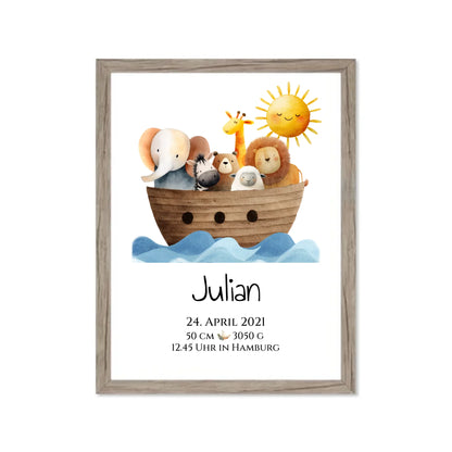 Personalisiertes Poster zur Geburt & Taufe mit Arche Noah Geburtdaten oder Taufdaten - Geschenkidee