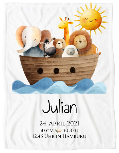 Personalisiertes Poster zur Geburt & Taufe mit Arche Noah Geburtdaten oder Taufdaten - Geschenkidee Blanket Premium Kuscheldecke 150 x 100 cm 40" x 60"