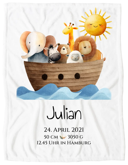 Personalisiertes Poster zur Geburt & Taufe mit Arche Noah Geburtdaten oder Taufdaten - Geschenkidee Blanket Premium Kuscheldecke 200 x 150 cm 60" x 80"