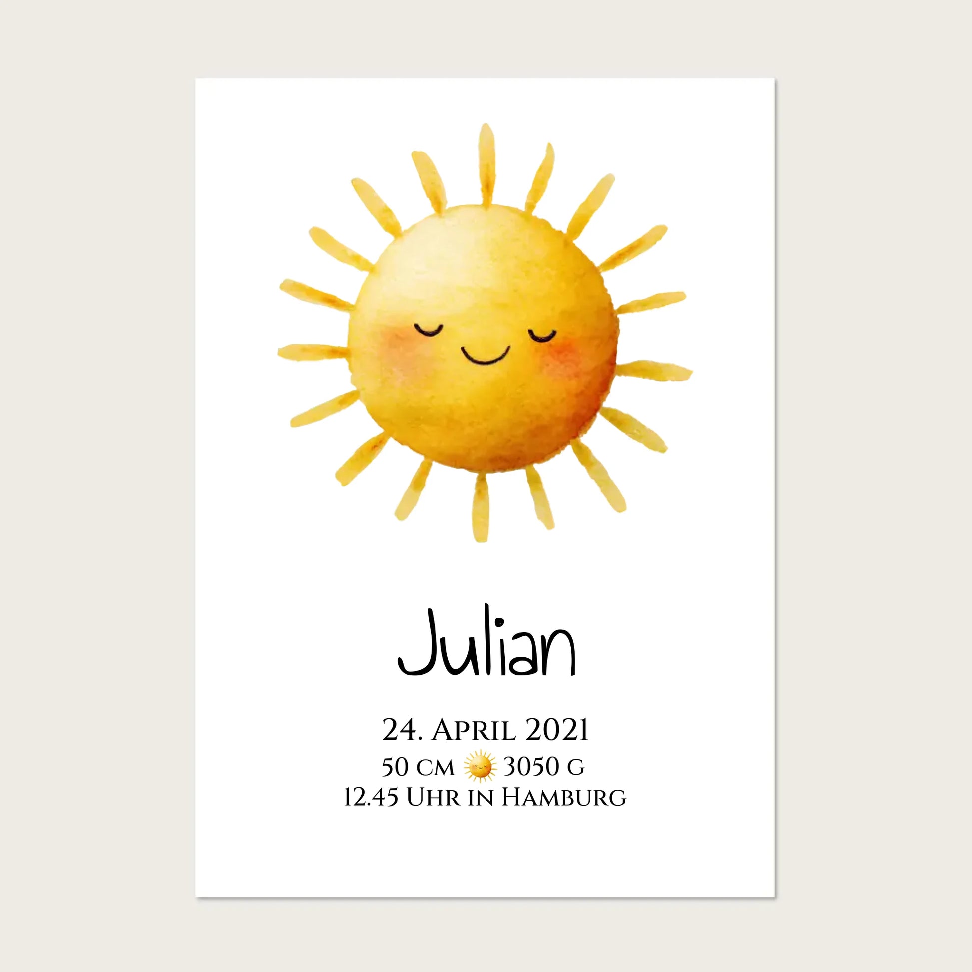 Personalisiertes Poster zur Geburt & Taufe mit Sonne Geburtdaten oder Taufdaten - Geschenkidee Posters Poster