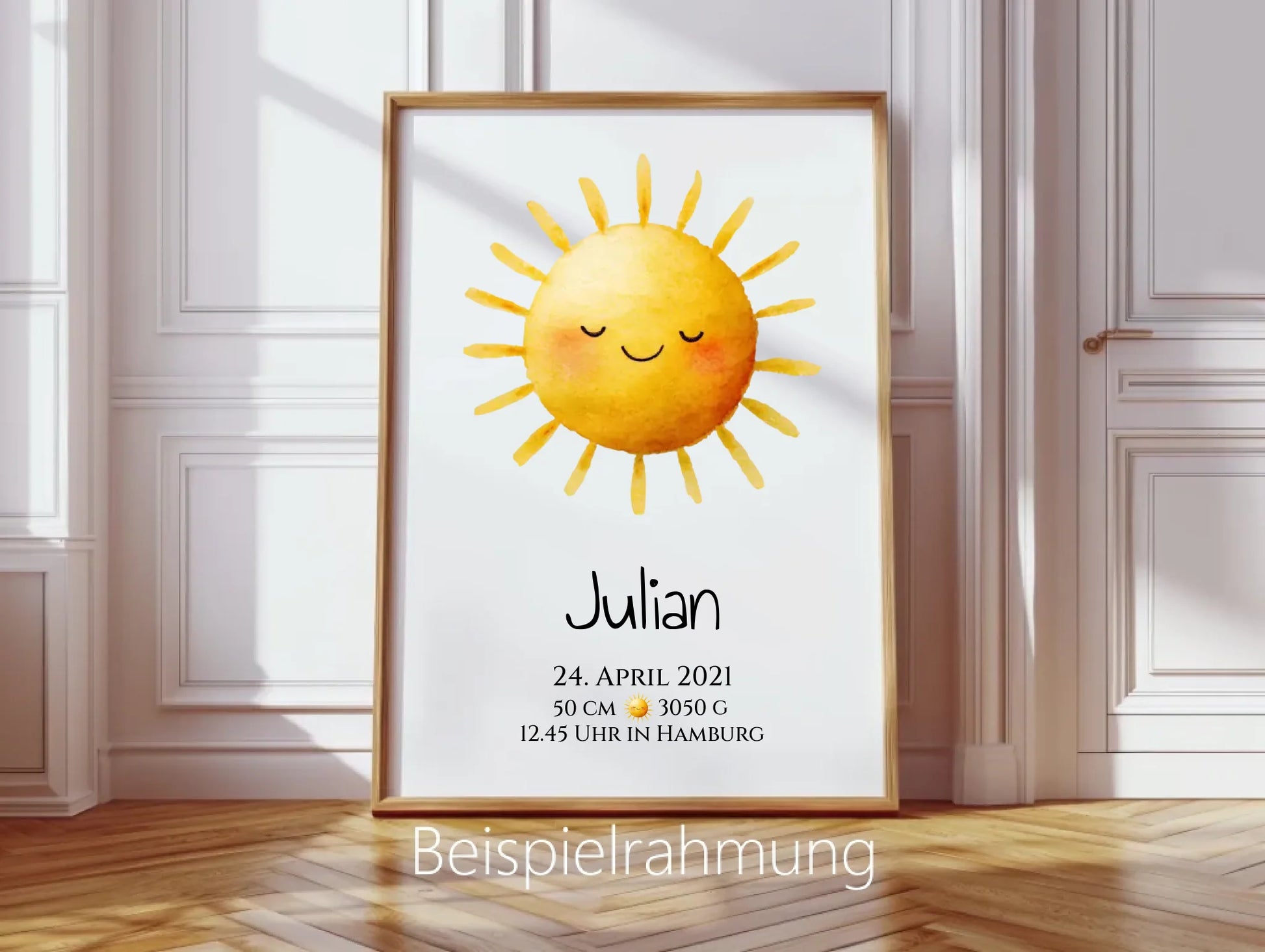 Personalisiertes Poster zur Geburt & Taufe mit Sonne Geburtdaten oder Taufdaten - Geschenkidee