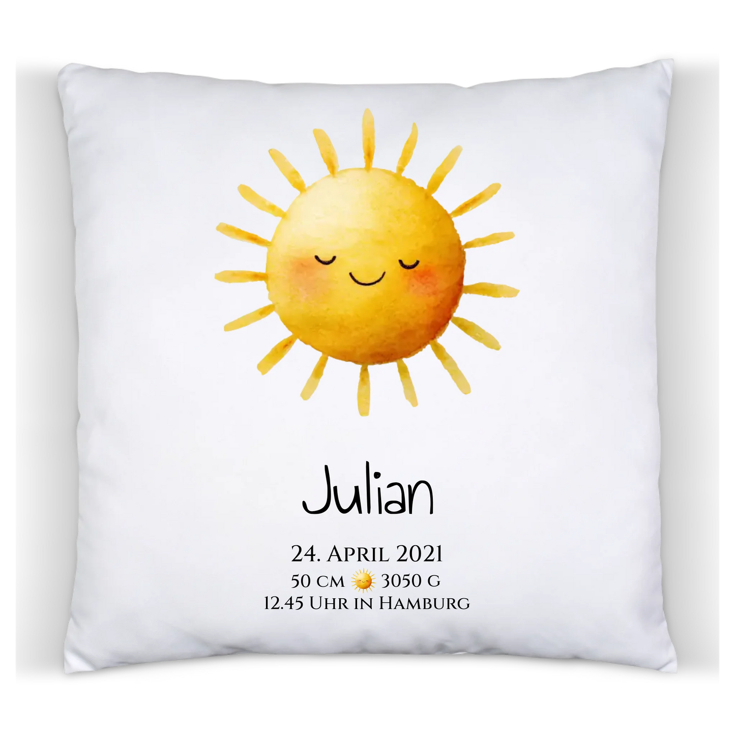 Personalisiertes Poster zur Geburt & Taufe mit Sonne Geburtdaten oder Taufdaten - Geschenkidee Satinkissen Satinkissen 40x40cm