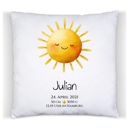 Personalisiertes Poster zur Geburt & Taufe mit Sonne Geburtdaten oder Taufdaten - Geschenkidee Premium Kissen (Plüschoberfläche) Premium Kissen