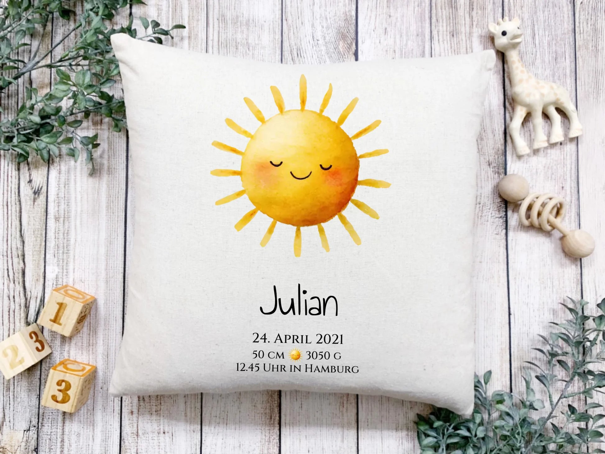 Personalisiertes Poster zur Geburt & Taufe mit Sonne Geburtdaten oder Taufdaten - Geschenkidee