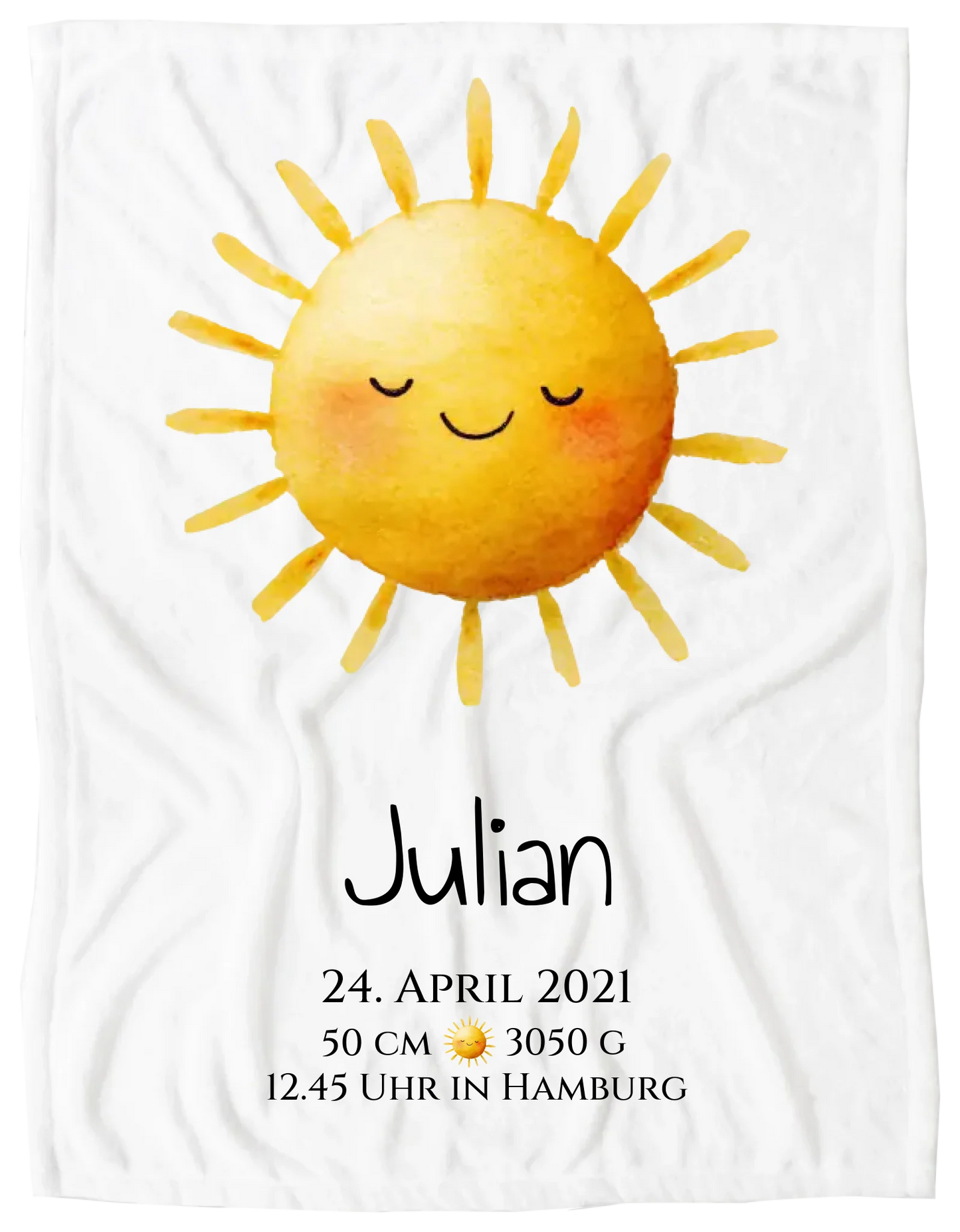 Personalisiertes Poster zur Geburt & Taufe mit Sonne Geburtdaten oder Taufdaten - Geschenkidee Blanket Premium Kuscheldecke 100 x 70 cm 27" x 40"