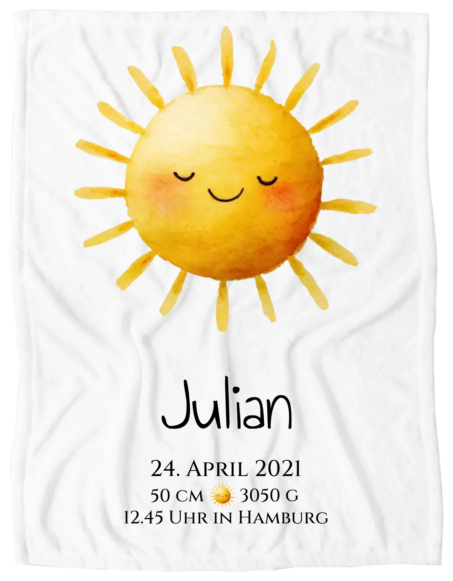Personalisiertes Poster zur Geburt & Taufe mit Sonne Geburtdaten oder Taufdaten - Geschenkidee Blanket Premium Kuscheldecke 150 x 100 cm 40" x 60"