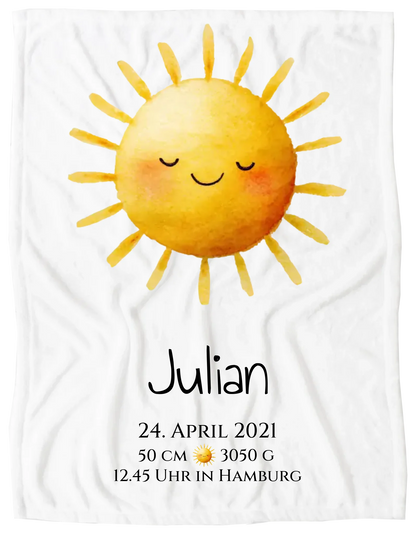 Personalisiertes Poster zur Geburt & Taufe mit Sonne Geburtdaten oder Taufdaten - Geschenkidee Blanket Premium Kuscheldecke 150 x 100 cm 40" x 60"
