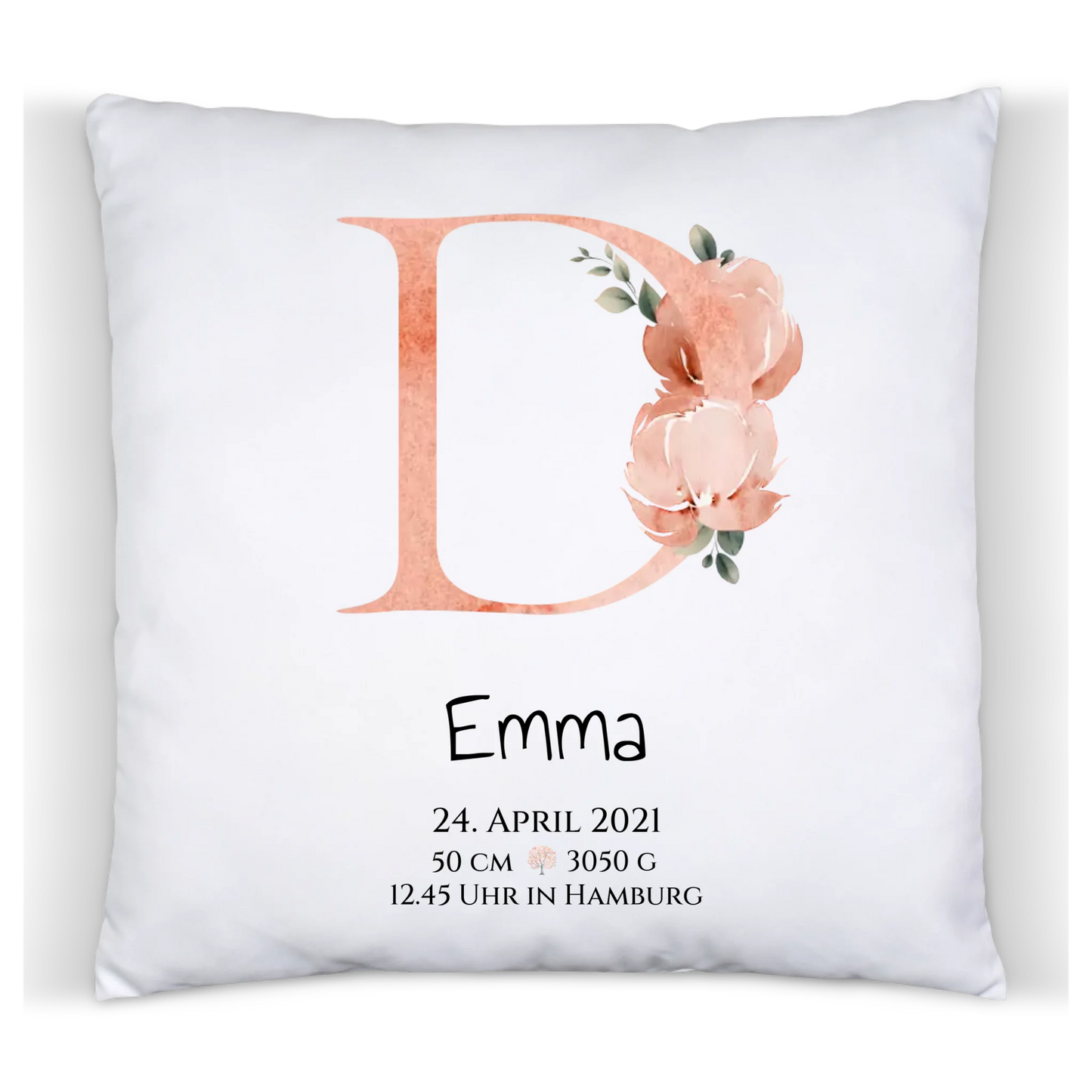 Personalisiertes Poster zur Geburt & Taufe mit Monogramm Buchstabe, Geburtdaten oder Taufdaten - Geschenkidee Premium Kissen (Plüschoberfläche) Premium Kissen