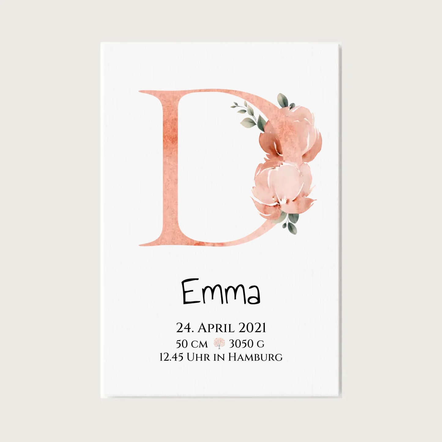 Personalisiertes Poster zur Geburt & Taufe mit Monogramm Buchstabe, Geburtdaten oder Taufdaten - Geschenkidee Leinwanddruck Leinwandbild