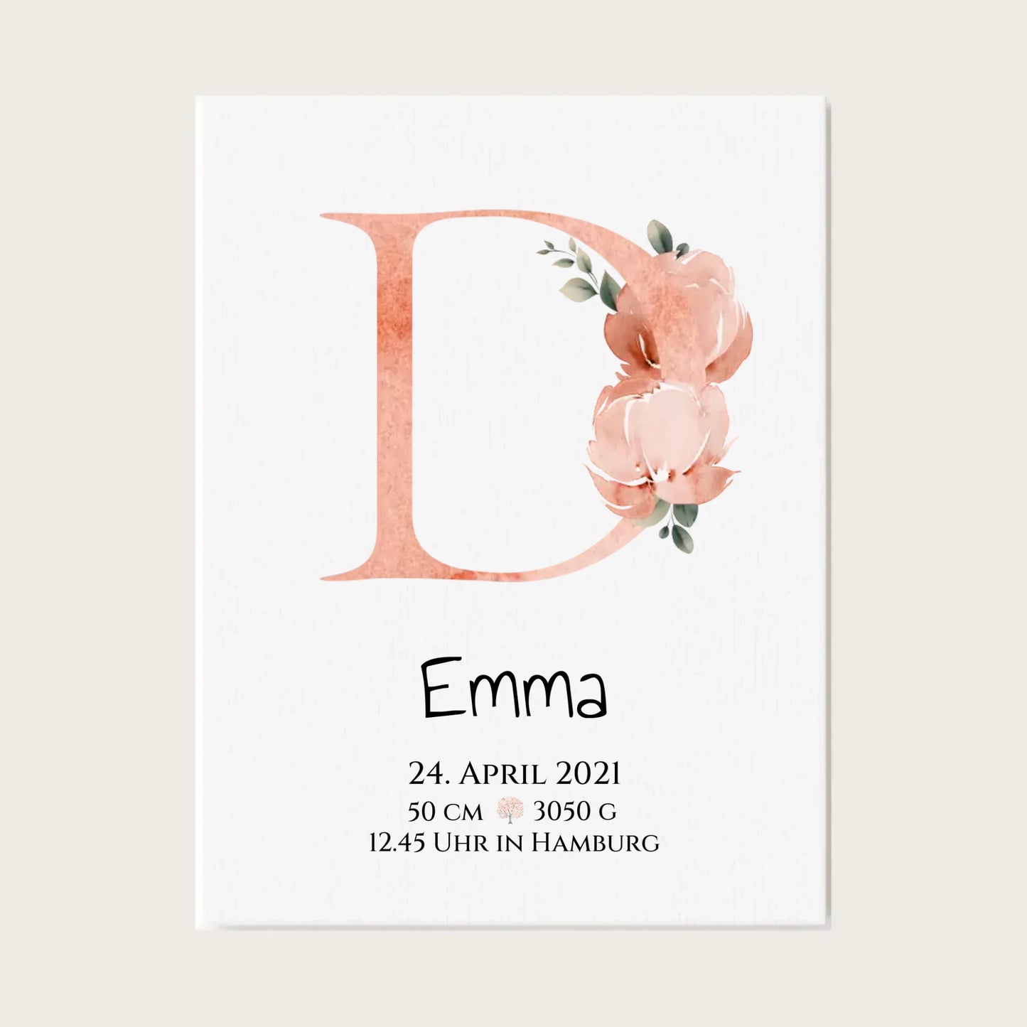 Personalisiertes Poster zur Geburt & Taufe mit Monogramm Buchstabe, Geburtdaten oder Taufdaten - Geschenkidee Leinwanddruck Leinwandbild