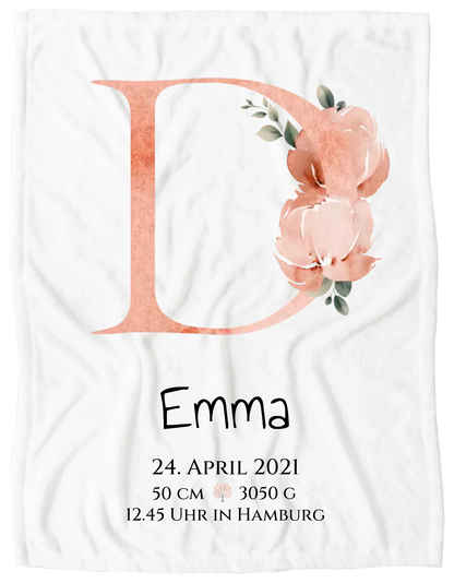Personalisiertes Poster zur Geburt & Taufe mit Monogramm Buchstabe, Geburtdaten oder Taufdaten - Geschenkidee Blanket Premium Kuscheldecke 100 x 70 cm 27" x 40"