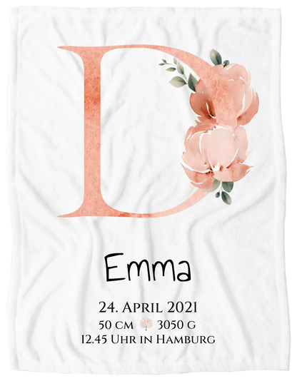 Personalisiertes Poster zur Geburt & Taufe mit Monogramm Buchstabe, Geburtdaten oder Taufdaten - Geschenkidee Blanket Premium Kuscheldecke 150 x 100 cm 40" x 60"
