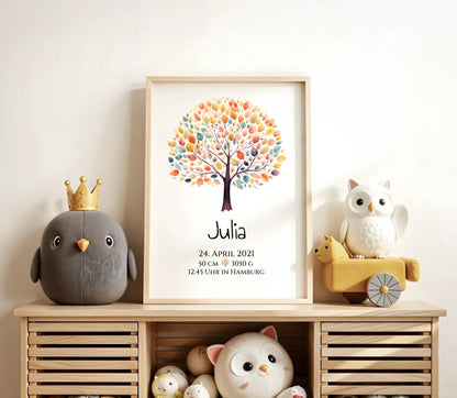 Personalisiertes Poster zur Geburt & Taufe mit Lebensbaum Geburtdaten oder Taufdaten - Geschenkidee