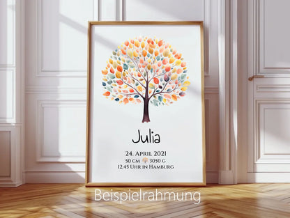 Personalisiertes Poster zur Geburt & Taufe mit Lebensbaum Geburtdaten oder Taufdaten - Geschenkidee