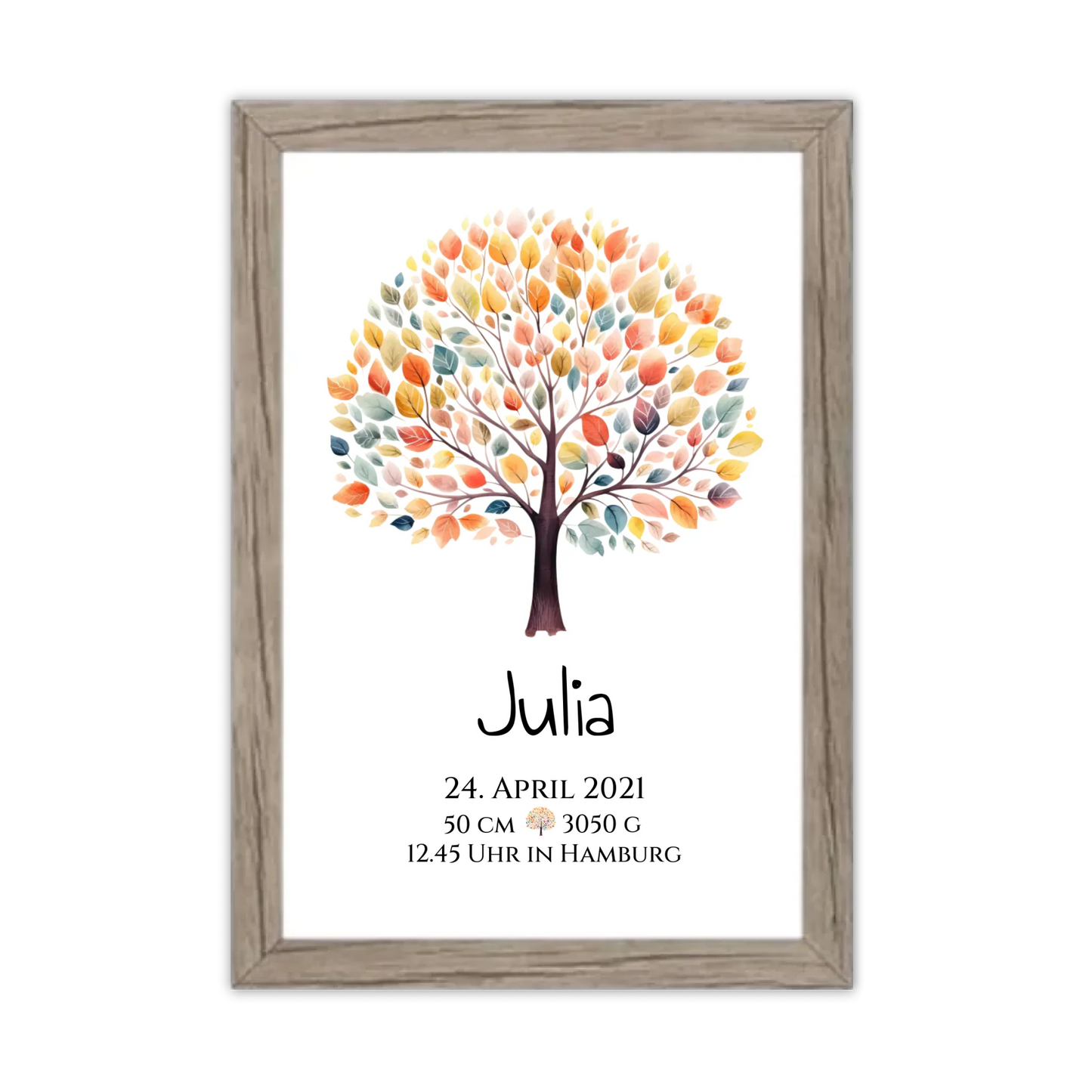 Personalisiertes Poster zur Geburt & Taufe mit Lebensbaum Geburtdaten oder Taufdaten - Geschenkidee Gerahmtes Poster Eichenflair Eichenflair